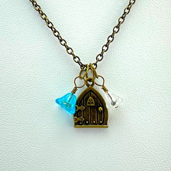 Fairy Door Pendant, Handmade, Hobbit Door with Flowers, Fairy Core, Forest Core - Picture 1 of 9